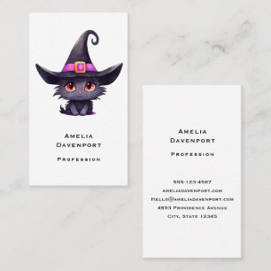 Cute Black Cat Wearing a Witch's Hat Business Card