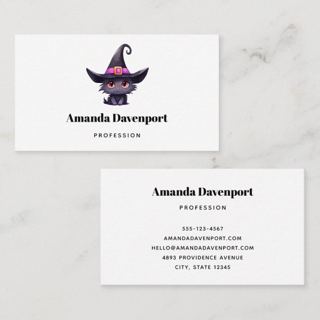 Cute Black Cat Wearing a Witch's Hat Business Card (Front/Back)