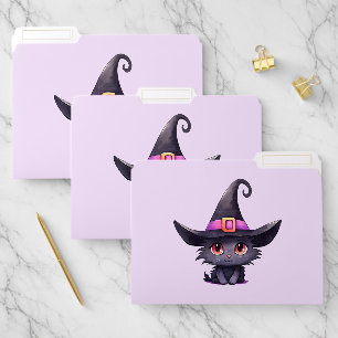 Cute Black Cat Wearing a Witch's Hat File Folder