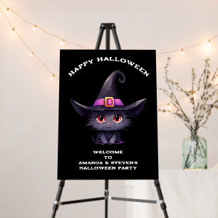 Cute Black Cat Wearing a Witch's Hat Halloween Foam Board