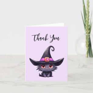 Cute Black Cat Wearing a Witch's Hat Letterpress Thank You Card