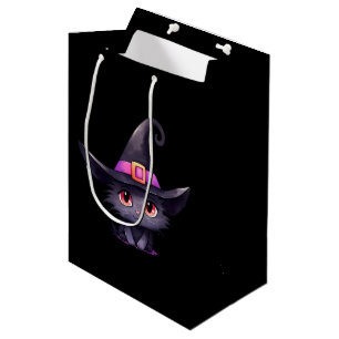 Cute Black Cat Wearing a Witch's Hat Medium Gift Bag