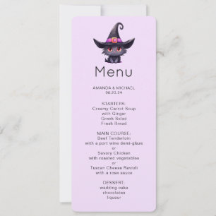 Cute Black Cat Wearing a Witch's Hat Menu Invitation