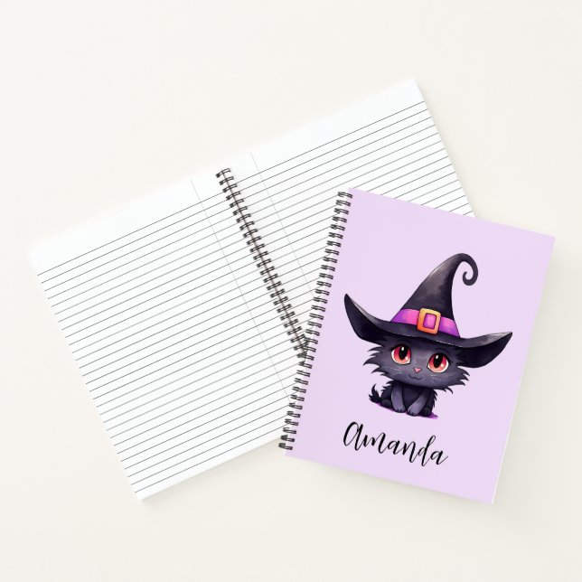 Cute Black Cat Wearing a Witch's Hat Notebook (Inside)