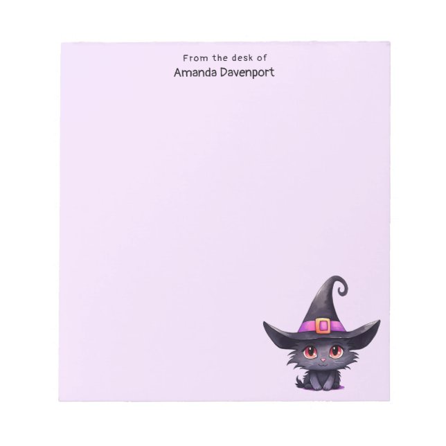 Cute Black Cat Wearing a Witch's Hat Notepad (Front)