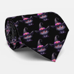 Cute Black Cat Wearing a Witch&#39;s Hat Pattern Neck Tie