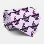 Cute Black Cat Wearing a Witch&#39;s Hat Pattern Neck Tie