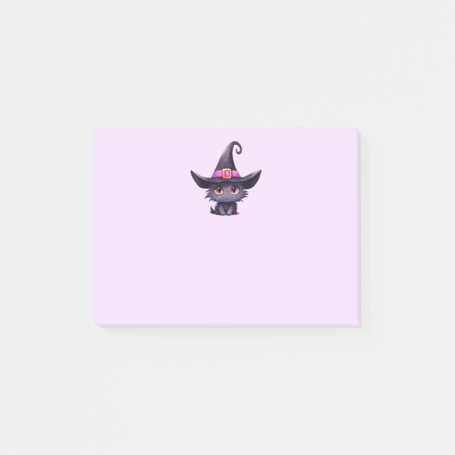 Cute Black Cat Wearing a Witch's Hat Post-it Notes (Front)
