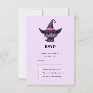 Cute Black Cat Wearing a Witch's Hat RSVP Card