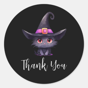 Cute Black Cat Wearing a Witch's Hat Thank You Classic Round Sticker