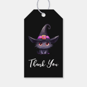 Cute Black Cat Wearing a Witch's Hat Thank You Gift Tags