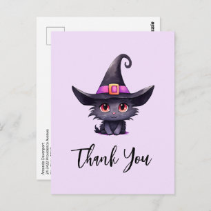 Cute Black Cat Wearing a Witch's Hat Thank You Postcard