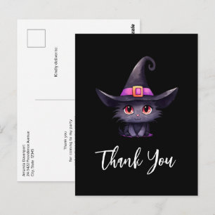 Cute Black Cat Wearing a Witch's Hat Thank You Postcard