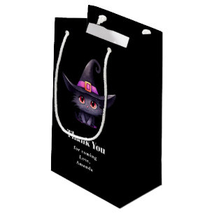 Cute Black Cat Wearing a Witch's Hat Thank You Small Gift Bag