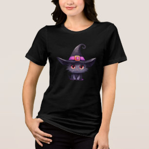 Cute Black Cat Wearing a Witch's Hat Tri-Blend Shirt