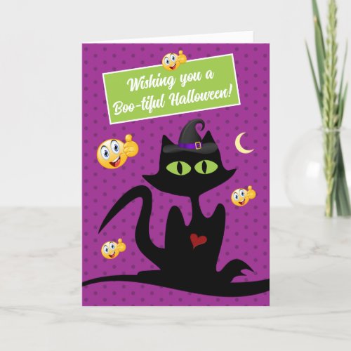Cute Black Cat Witch Boo_tiful Halloween Holiday Card