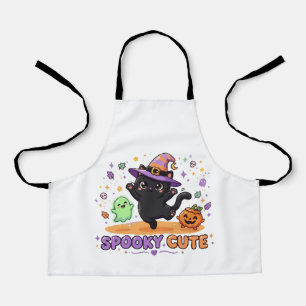 Cute Black Cat Witch Halloween Apron