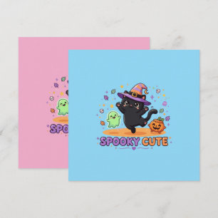 Cute Black Cat Witch Halloween Card