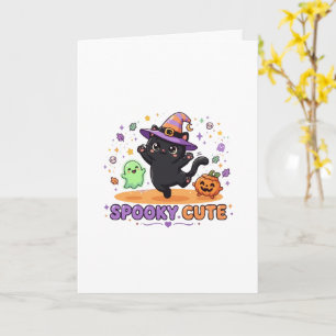 Cute Black Cat Witch Halloween Card