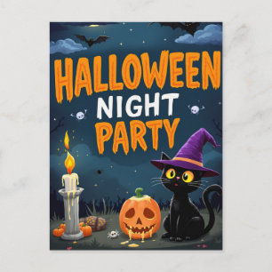 Cute Black Cat Witch Halloween Night Party Postcard
