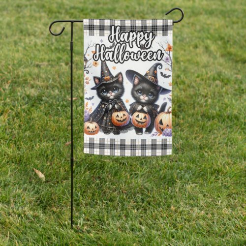 Cute Black Cat Witch Halloween Welcome Garden Flag