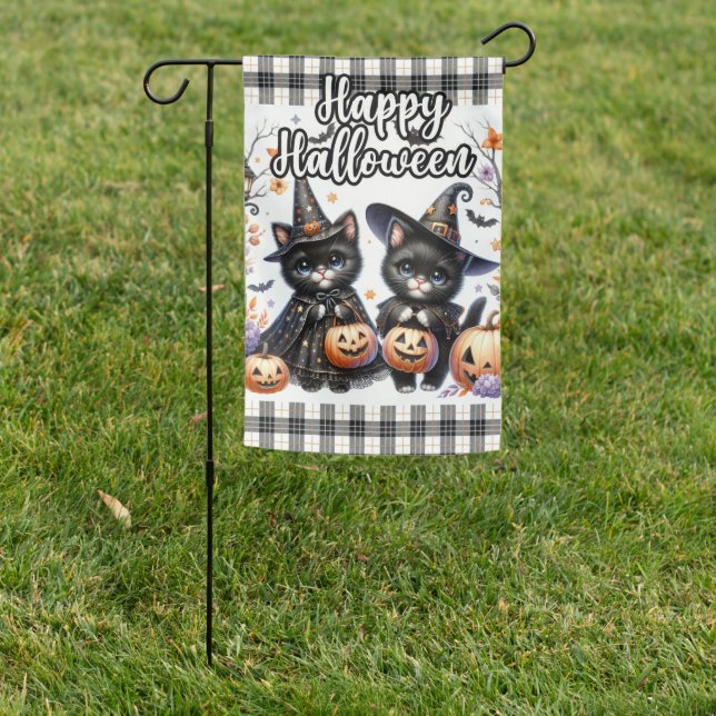 Cute Black Cat Witch Halloween Welcome Garden Flag (In SItu)