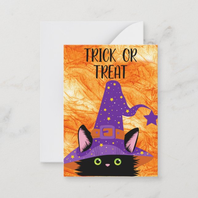 Cute Black Cat Witch Hat Halloween Classroom    Note Card (Front)
