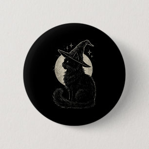Cute Black Cat Witch Hat Moon Retro Coquette Boho  Button