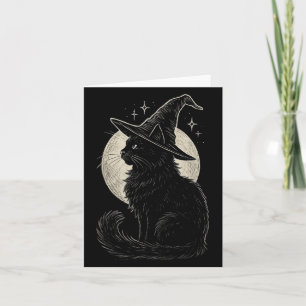 Cute Black Cat Witch Hat Moon Retro Coquette Boho Card