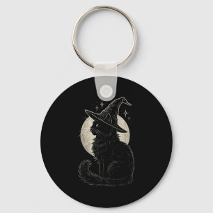 Cute Black Cat Witch Hat Moon Retro Coquette Boho  Keychain