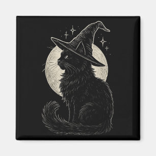 Cute Black Cat Witch Hat Moon Retro Coquette Boho Magnet