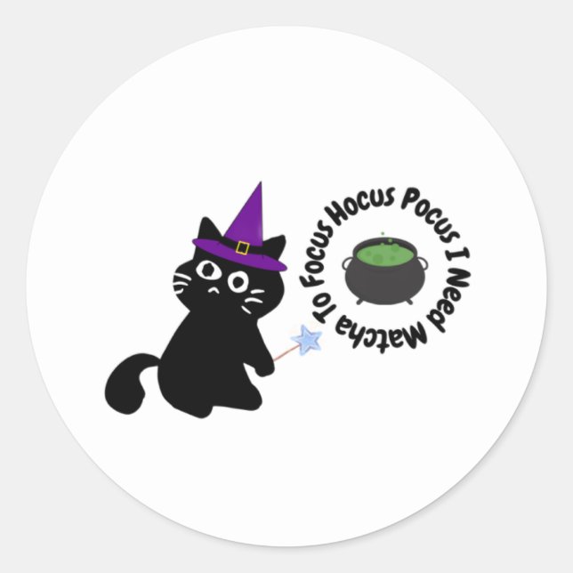 Cute Black Cat Witch Matcha Sticker (Front)