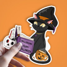 Cute Black Cat Witch Reading Spell Book Halloween
