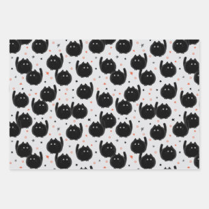 Cute Black Cat Witchy Watercolor Halloween Wrapping Paper Sheets