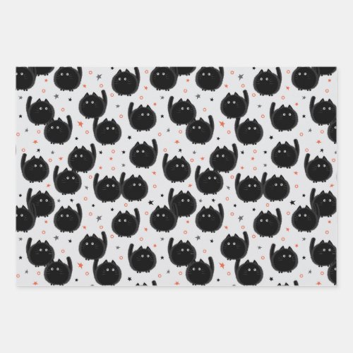 Cute Black Cat Witchy Watercolor Halloween Wrapping Paper Sheets