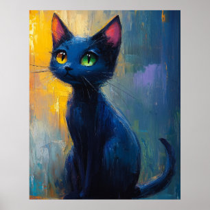 Cute black cat with 2 eye colors poster