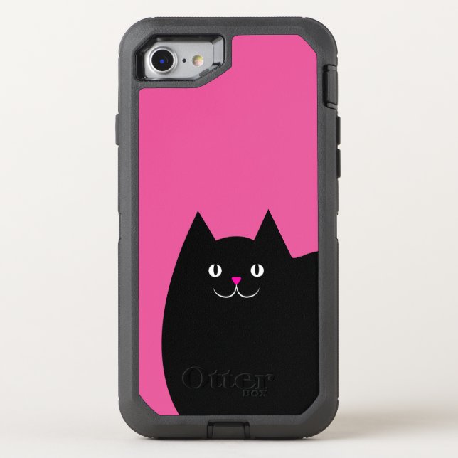 Cute Black Cat with a Bright Pink Nose Otterbox iPhone Case (Back)