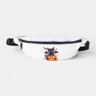 Cute Black Cat With Bat Wings Jack O Lantern Kitty Fanny Pack