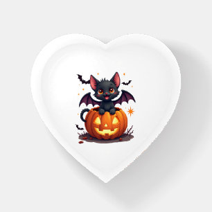 Cute Black Cat With Bat Wings Jack O Lantern Kitty Paperweight