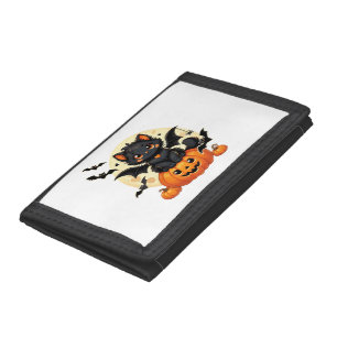 Cute Black Cat With Bat Wings Pumpkin Women Men Ha Trifold Wallet