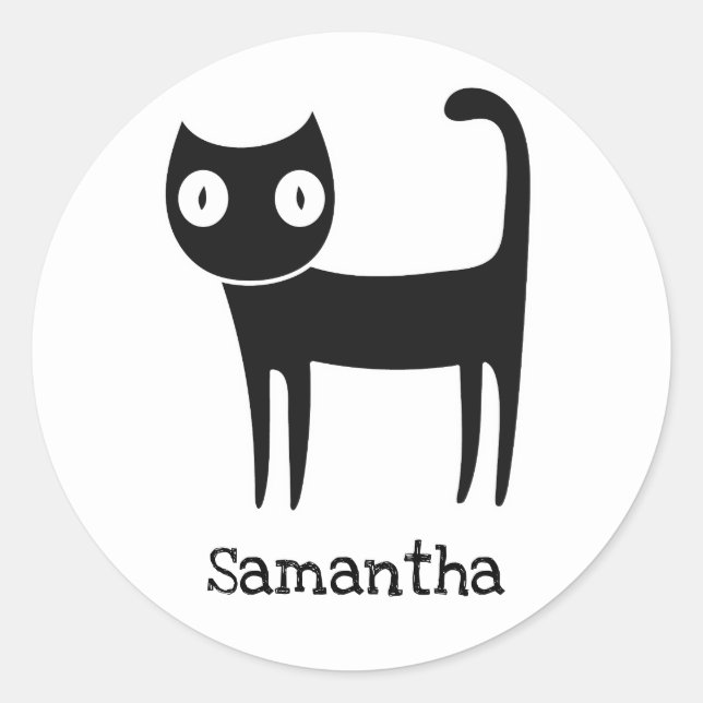 Cute black cat with big eyes personalized classic round sticker (Front)