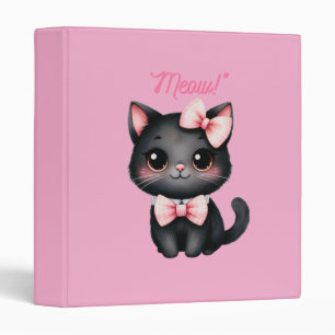Cute Black Cat with Bow for Halloween Decoration 3 Ring Binder