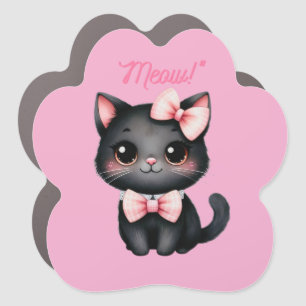 Cute Black Cat with Bow for Halloween Decoration Car Magnet