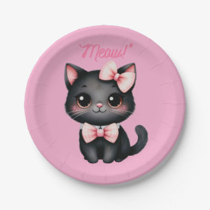 Cute Black Cat with Bow for Halloween Decoration Paper Plates