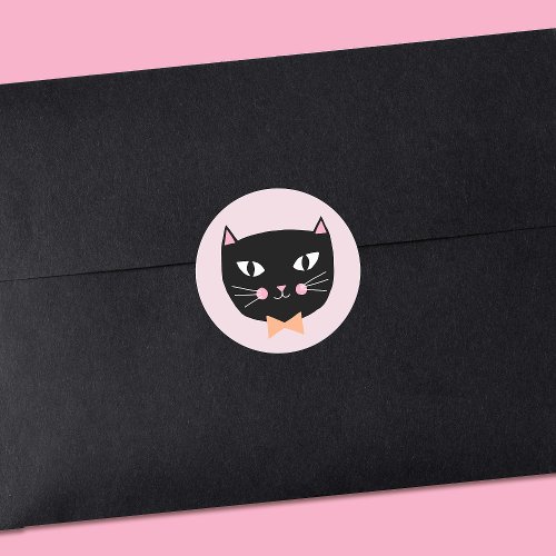 Cute Black Cat with Bow Tie Halloween Birthday Classic Round Sticker