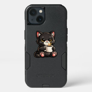 Cute Black Cat with Coffee iPhone 13 Case