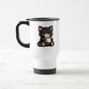 Cute Black Cat with Coffee Travel Mug