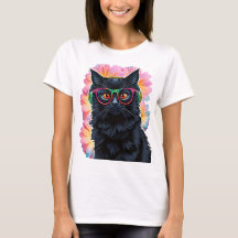 Cute black cat with glasses and headphones