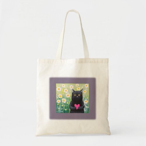 Cute Black cat with heart Black Cat Lover gift Tote Bag