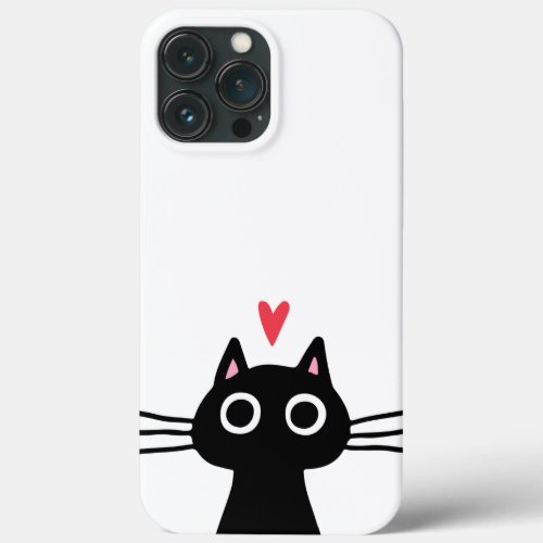 Cute Black Cat with Heart iPhone 13 Pro Max Case